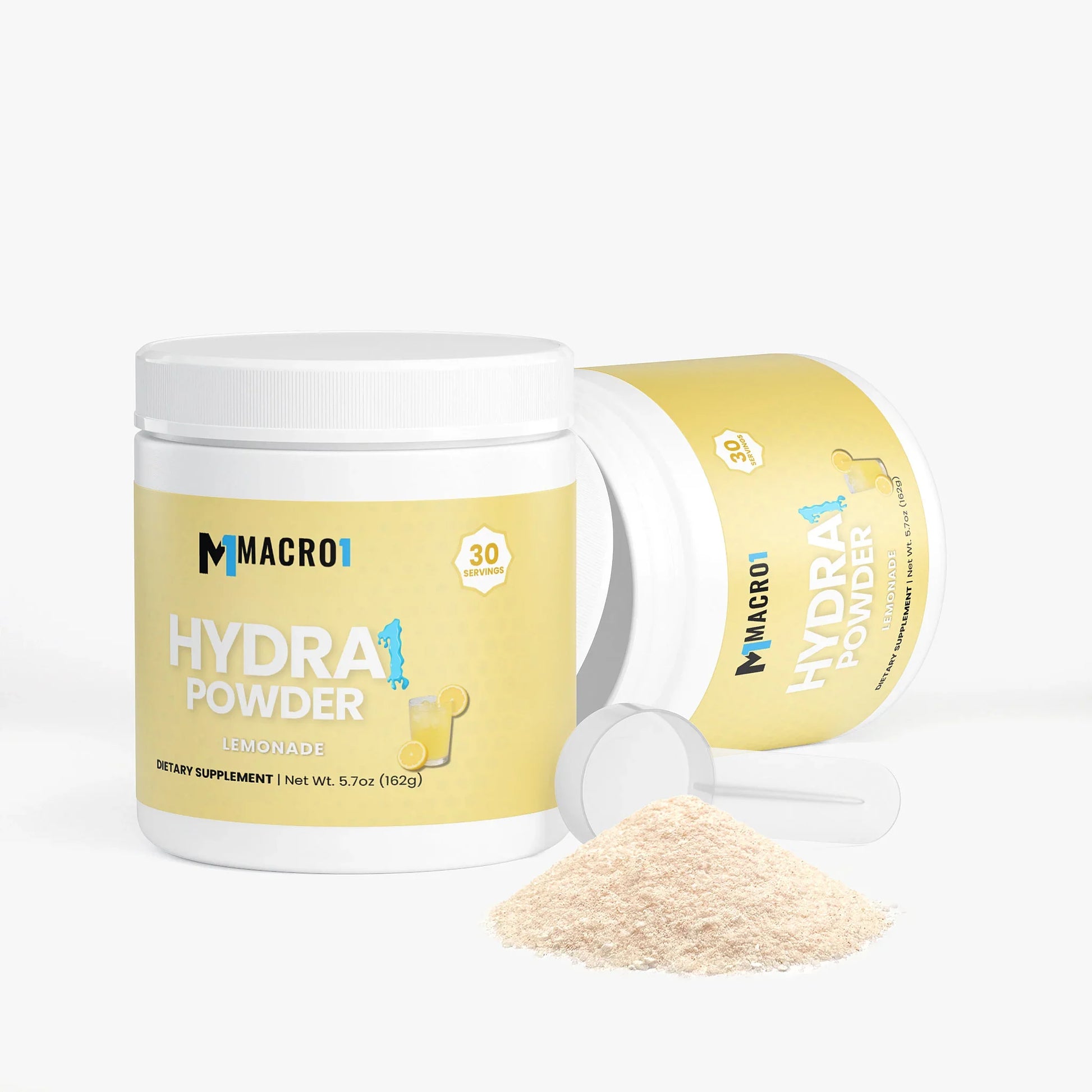 Macro1 Hydra1 Powder container with scoop and powder on a white background