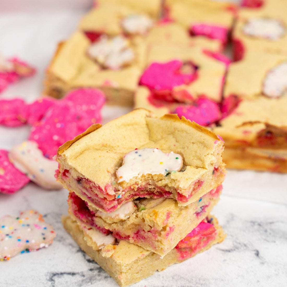 Frosted Animal Cracker Protein Blondies