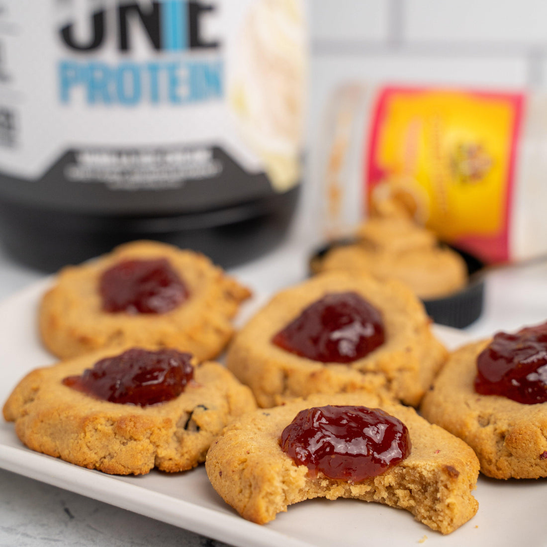 PB&J Protein Thumbprint Cookies