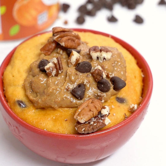 Pumpkin Pecan Chocolate Chip Protein Mug Cake