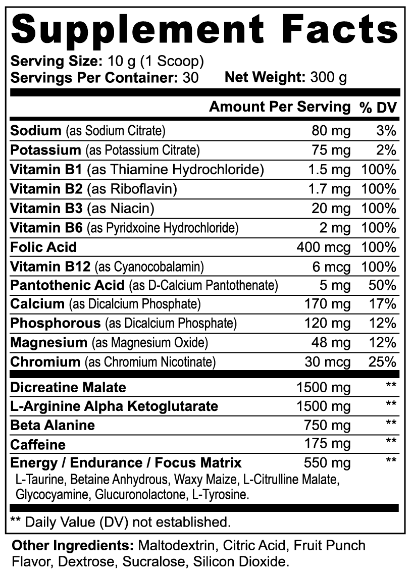 PRE-WORKOUT POWDER - FRUIT PUNCH | 30 SERVINGS