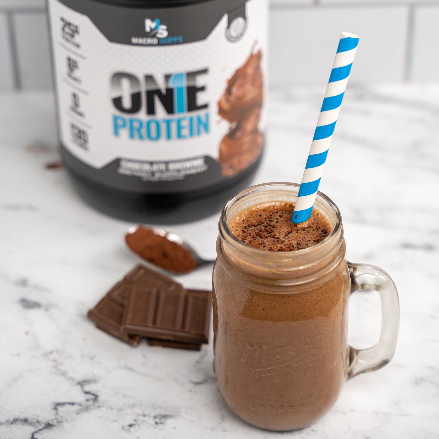 Macro-Friendly Protein Hot Chocolate made with whey casein powder